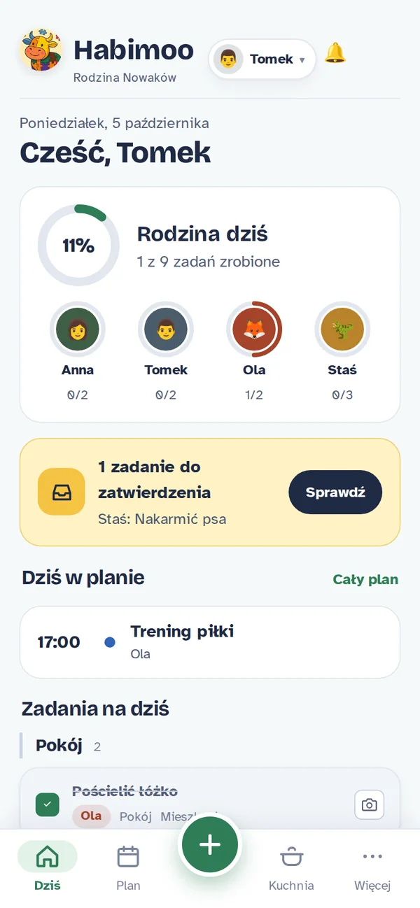 Ekran rodzica z podsumowaniem dnia